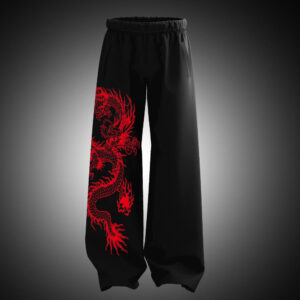 Fashion red dragon art baggy fit sweatpants